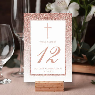 Numéro De Table Élégant Rose Parties scintillant Or Confirmation O