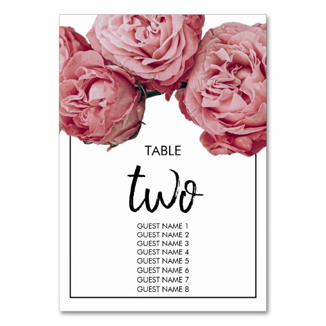Numéro De Table Élégant rose Roses Mariages noms d'invités (Par défaut)