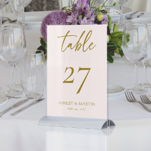 Numéro De Table Elégant rose vierge avec Mariage personnalisé or