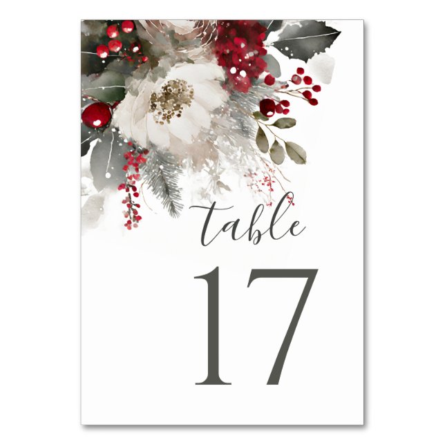 Numéro De Table Élégant rouge argent Noël hiver Floral Mariage (Par défaut)
