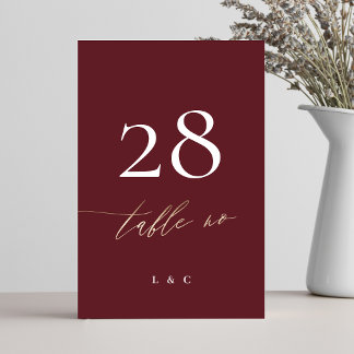 Numéro De Table Élégant Rouge foncé Plum Bourgogne Or Le Mariage