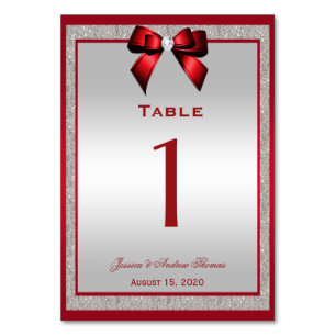 Numéro De Table Elégant Ruby Red & Silver Parties scintillant Mari