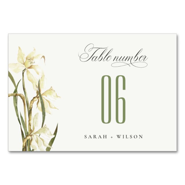 Numéro De Table Elégant Rustique Aquarelle blanche Mariage de jonq (Devant)