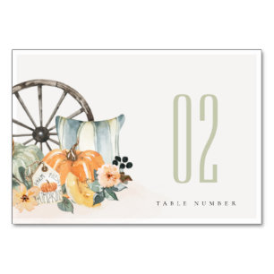 Numéro De Table Elégant Rustique Automne Citrouille Feuille Floral