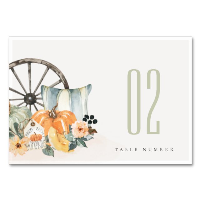 Numéro De Table Elégant Rustique Automne Citrouille Feuille Floral (Devant)