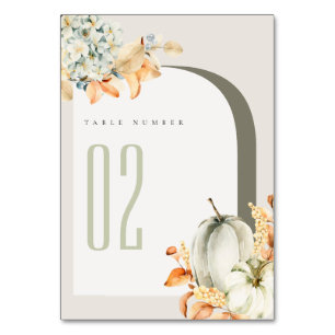 Numéro De Table Élégant Rustique Automne Citrouille Feuilles Flora