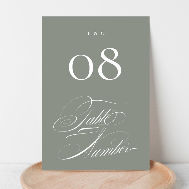 Numéro De Table Elégant Sage Formal sur Mariage de Calligraphie Bl (Créateur téléchargé)