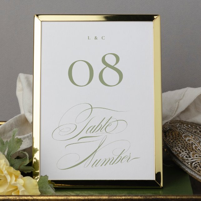 Numéro De Table Elégant Sage Formal sur Mariage de Calligraphie Bl (Créateur téléchargé)