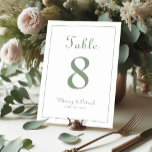 Numéro De Table Elégant Sage Green Mariage Réception Dîner Formel<br><div class="desc">Mariage Table Numéro table déco événement design signataire d'une soirée dispose d'une élégance classique avec contemporain chic vert sauge sur un arrière - plan blanc classique. Personnalisez la conception de table mariage avec votre nom, date mariage et numéro de table dans les lettres et le script tendance. Le dos de...</div>