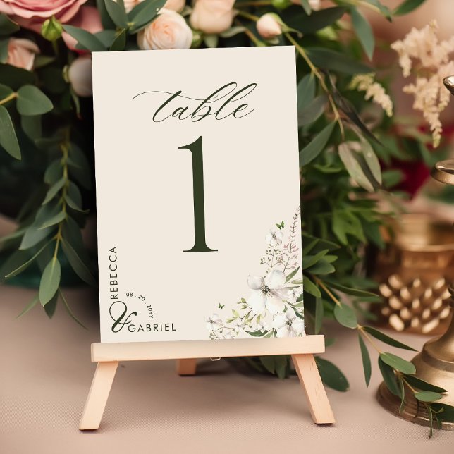 Numéro De Table Élégant Script aquarelle Mariage floral photo (Créateur téléchargé)