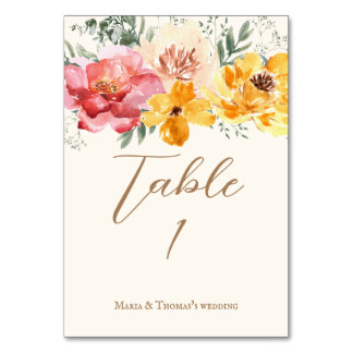 Numéro De Table Élégant script automne fleurs florales mariage