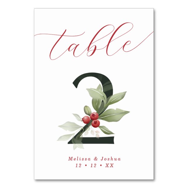 Numéro De Table Élégant Script Berries d'hiver Tableau 2 (Dos)