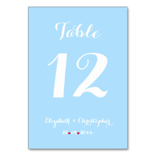 Numéro De Table Élégant Script Bleu Fête des mariées Mariage blanc