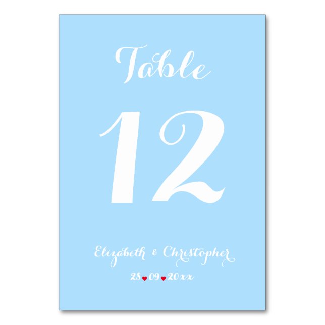 Numéro De Table Élégant Script Bleu Fête des mariées Mariage blanc (Par défaut)