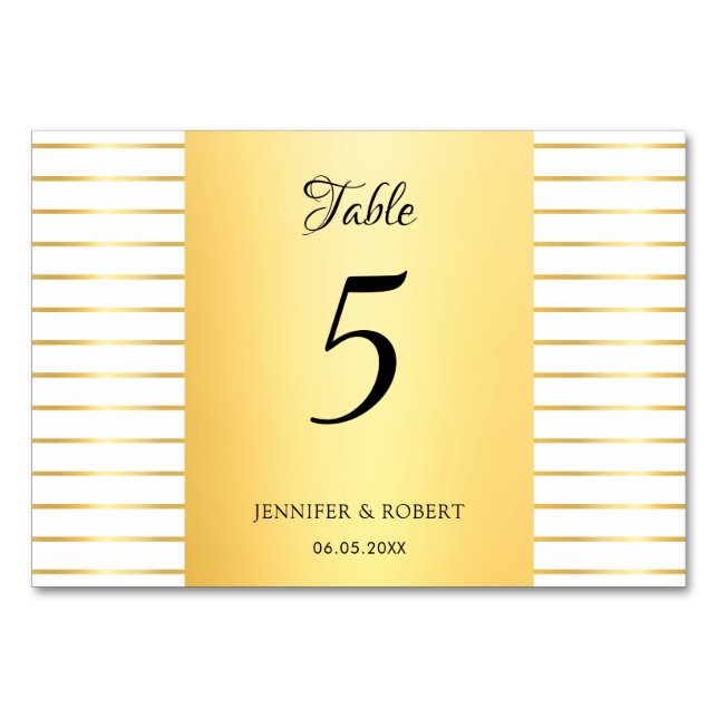 Numéro De Table Élégant Script calligraphié moderne Gold Striped (Devant)