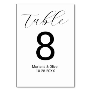 Numéro De Table Élégant script de calligraphie Mariage blanc
