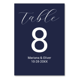 Numéro De Table Élégant script de calligraphie Mariage bleu marine