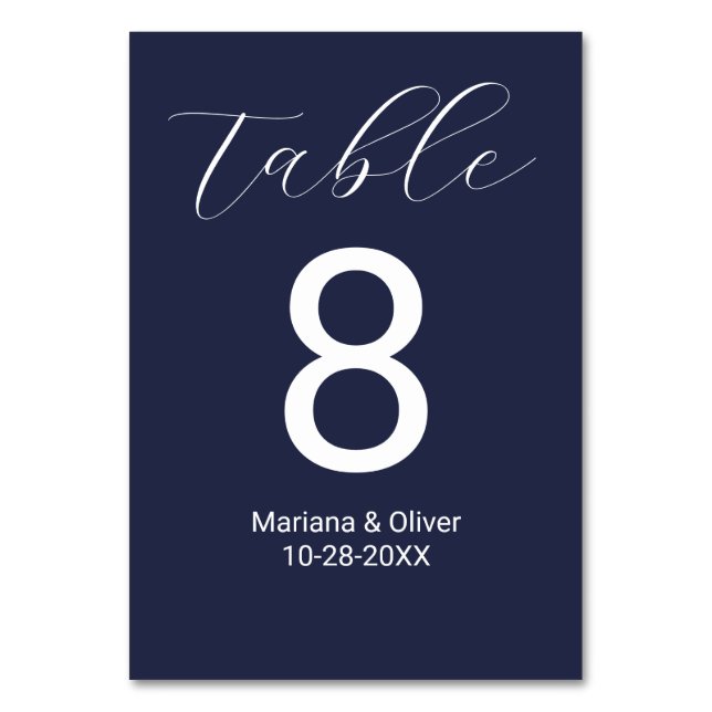Numéro De Table Élégant script de calligraphie Mariage bleu marine (Par défaut)