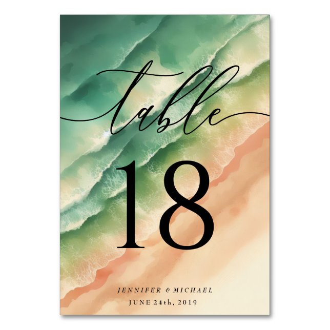 Numéro De Table Élégant script de tableau aquarelle d'été de plage (Par défaut)