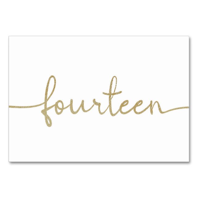 Numéro De Table Élégant Script Mariage Or 14/Quatorze (Devant)