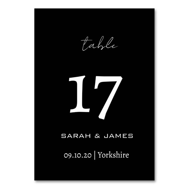 Numéro De Table Élégant script noir et blanc personnalisé (Par défaut)
