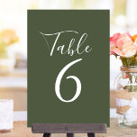 Numéro De Table Élégant Script Olive Green Table Numéros<br><div class="desc">Ces élégants numéros de table vert olive peuvent être personnalisés en lettrage blanc chic. Conçu par Thisisnotme©</div>