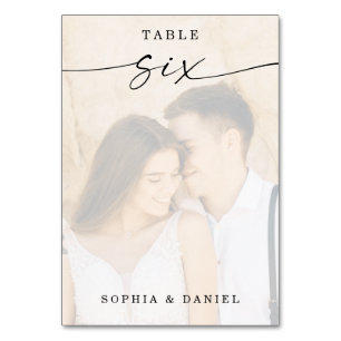 Numéro De Table Elegant Script Photo Wedding Table Number 6
