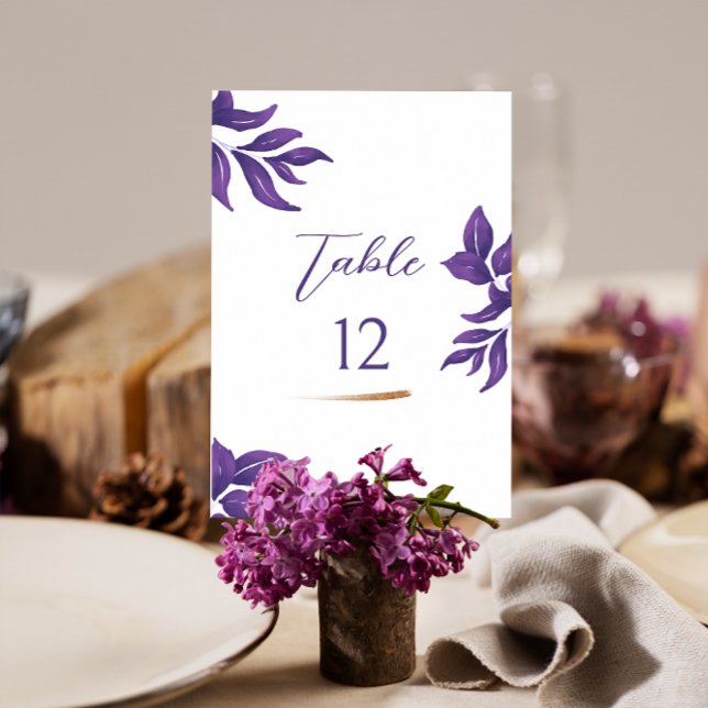 Numéro De Table Élégant Script violet et Mariage or (Créateur téléchargé)
