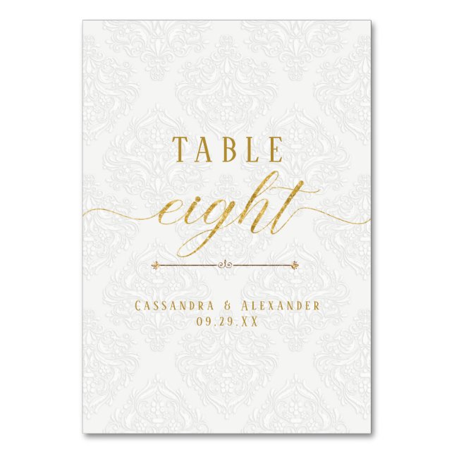 Numéro De Table Élégant Script White Lace Gold 8 Huit Mariage (Par défaut)