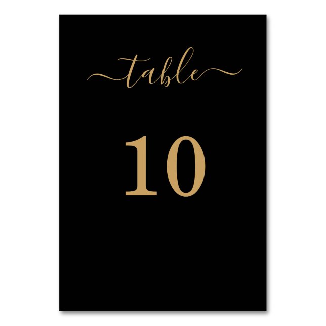 Numéro De Table Élégant Simple Glam Script Gold Party Noir (Par défaut)