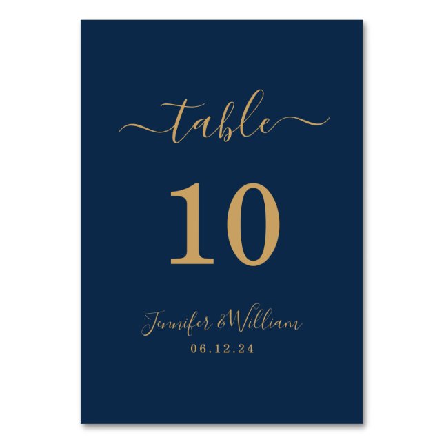 Numéro De Table Élégant Simple Glam Script Mariage Gold Navy (Par défaut)