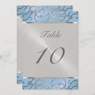 Numéro de table Elegant Sky Blue et Silver Filigre