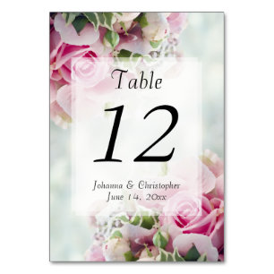 Numéro De Table Elegant Spring Pink Roses on Teal Floral Wedding