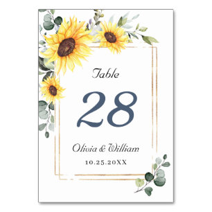Numéro De Table Elegant Sunflowers Eucalyptus Watercolor Wedding