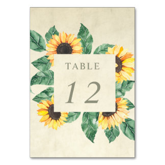 Numéro De Table Elegant Sunflowers Garden Floral Wedding