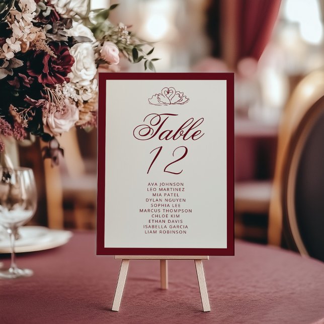 Numéro De Table Elegant Swan Deep red Table Seating Chart cards (Créateur téléchargé)