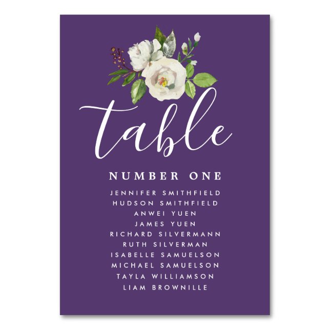 Numéro De Table Élégant tableau de sièges Mariage floral blanc (Dos)