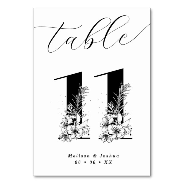 Numéro De Table Élégant tableau floral noir et blanc 11 (Par défaut)