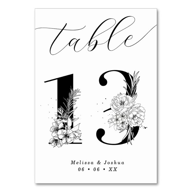 Numéro De Table Élégant tableau floral noir et blanc 13 (Par défaut)