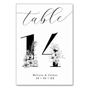 Numéro De Table Élégant tableau floral noir et blanc 14