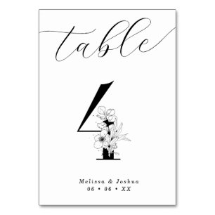 Numéro De Table Élégant tableau floral noir et blanc 4