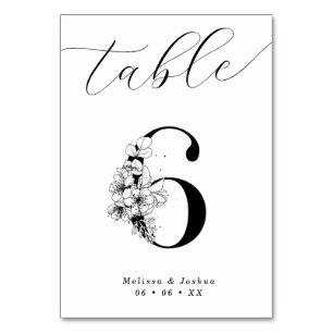 Numéro De Table Élégant tableau floral noir et blanc 6