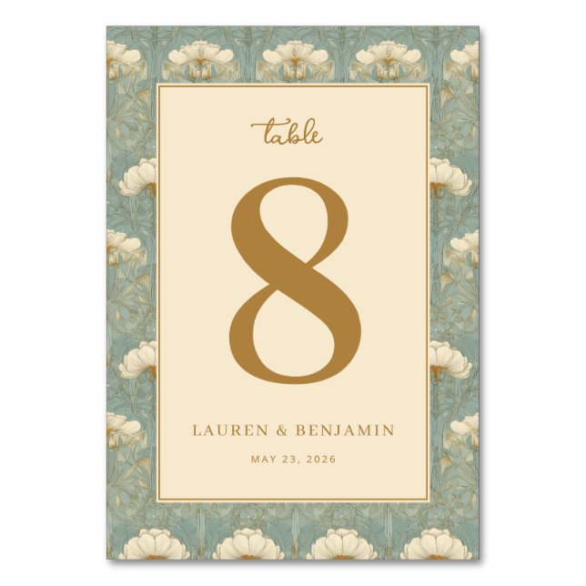 Numéro De Table Elegant Teal Floral Number Eight (Par défaut)