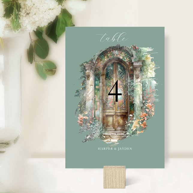 Numéro De Table Élégant Terreux, Vert, Rose Pâle Mariage à l'Aquar (Créateur téléchargé)