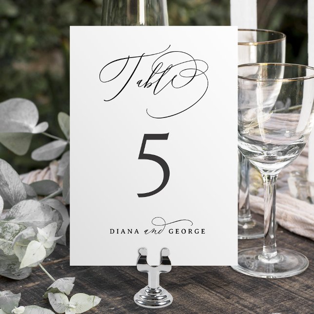 Numéro De Table Élégant Tourbillon Simple Mariage Script (Elegant Swirl Script Simple Wedding Table Number)