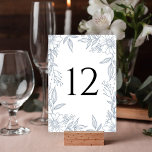 Numéro De Table Elégant trait floral Dessin Dusty Blue Mariage<br><div class="desc">Ces belles cartes de numéro de table mariage sont dotées d'un cadre de dessin à trait floral en bleu poussiéreux. Elégant,  élégant et classique,  parfait pour votre journée spéciale !</div>