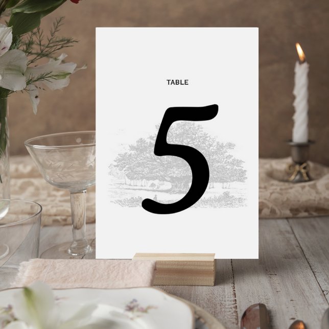 Numéro De Table Elegant Tree Sketch Wedding Table Number Card (Créateur téléchargé)