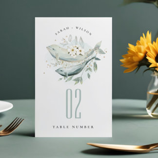 Numéro De Table Elégant Turquoise or sous-marin Floral Poisson Mar