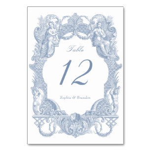 Numéro De Table Elégant Vintage Baroque Bleu Toile Mariage
