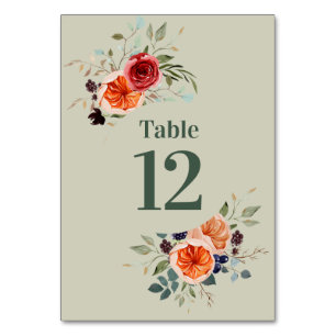 Numéro De Table Élégant Vintage Bohème Rouge Orange Gris
